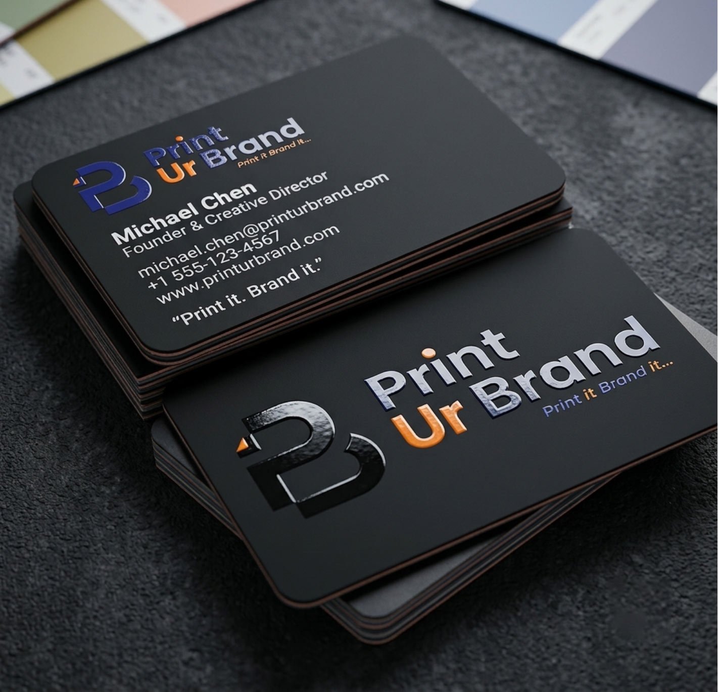 Rounded Corner Spot UV Velvet Laminated 760 Mic Business Cards